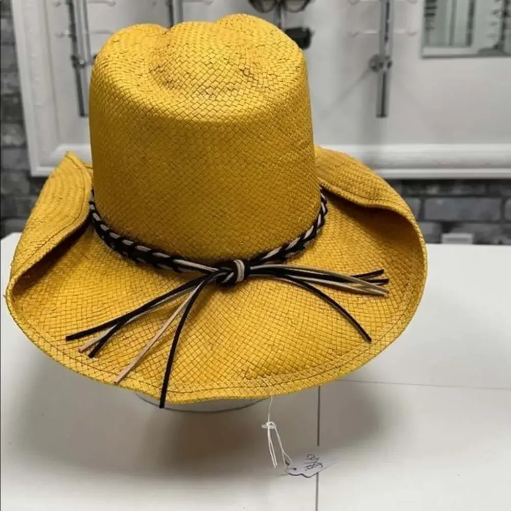 Yellow Straw Hat with Black Braided Band